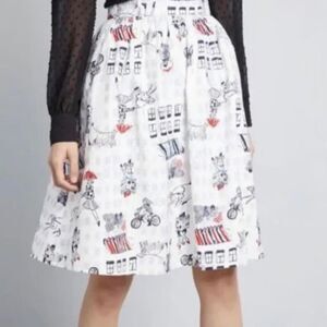 ModCloth Daytrip Darling Circle Skirt Paris Dog Umbrella City Size Large